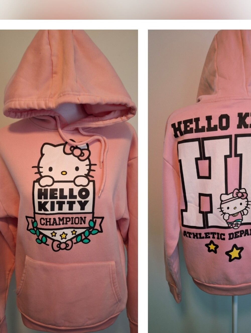 Hello Kitty Pink Double Sided  Champion Graphic Pullover Hoodie. NWOT. Ladies M